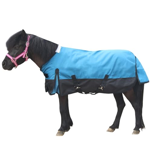 1200D Pferdedecke, wasserdicht, leicht, für Shetlandpony, Miniatur-Regendecke, keine Füllung, Pfauenblau, 90 cm von Gallopoff