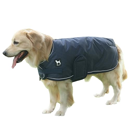 Gallopoff 600 Denier wasserdichte Ripstop-Hundejacke mit Loch für die Leine für kleine, mittelgroße und große Hunde, Winter, winddicht, warme Hundeweste, kaltes Wetter, 200 g Poly-Fill, Marineblau, von Gallopoff