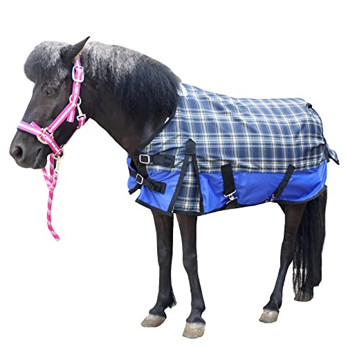 Gallopoff 600D Ripstop Wasserdicht Atmungsaktiv Mini Pferd Pony Pferde für echte Pferde Blueplaid 36 von Gallopoff