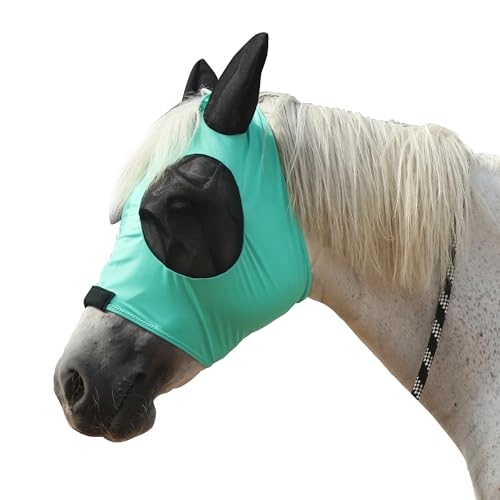 Gallopoff Fliegenmaske für Pferde, Fliegenmasken für Pferde mit Ohren, super Komfort & dehnbare Passform, Lycra, Pferdefliegenmaske, Grüner Cob von Gallopoff