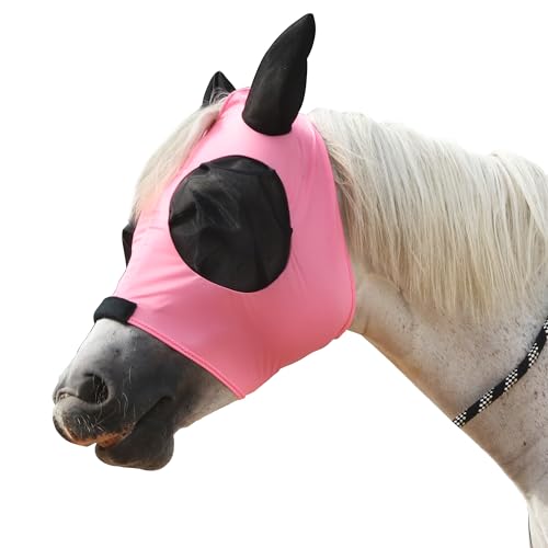 Gallopoff Fliegenmaske für Pferde, Fliegenmasken für Pferde mit Ohren, super Komfort & dehnbare Passform, Lycra, Pferdefliegenmaske, Pink Cob von Gallopoff