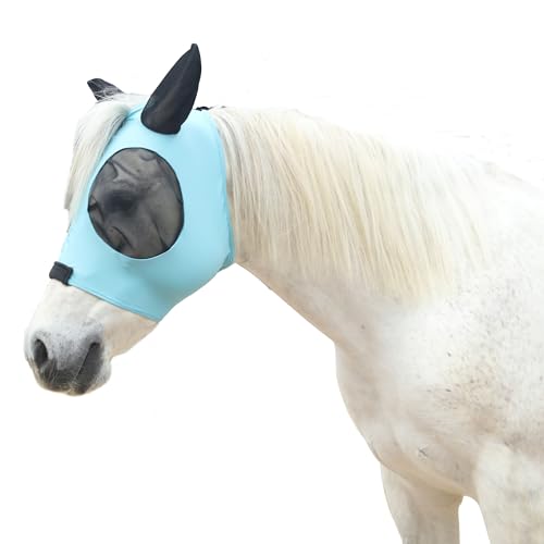 Gallopoff Fliegenmaske für Pferde, großer Augenraum mit Ohren, super Komfort, dehnbar, UV-Schutz für Pferd, See, Blau, Pony von Gallopoff