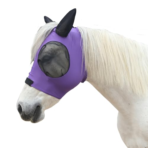 Gallopoff Fliegenmaske für Pferde, großer Augenraum mit Ohren, super Komfort, dehnbar, UV-Schutz für Pferd, lila Pony von Gallopoff