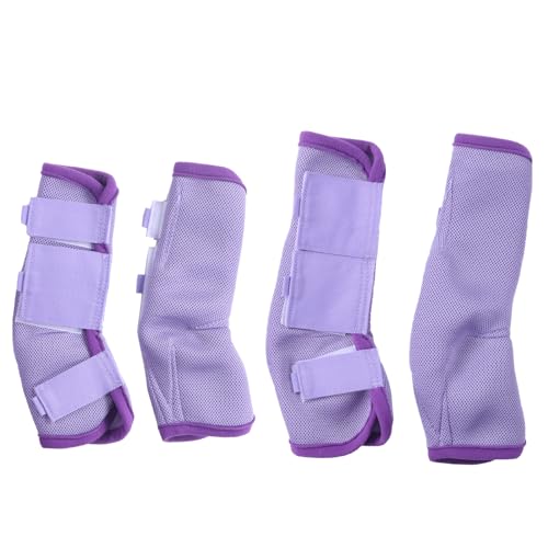 Gallopoff Fliegenstiefel für Pferde, atmungsaktiv, bequem, Netzstoff, Fliegenstiefel für Pferde, rutschfeste Fliegen-Leggings, kein Stampfen und lästige Bremsenbelästigung, Violett, 4 Stück von Gallopoff