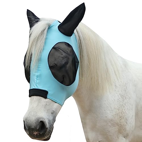 Gallopoff Pferd Fliegenmaske, Fliegenmasken für Pferde mit Ohren, Super Komfort & Dehnbare Passform Lycra Pferd Fliegenmaske Paleblue Cob von Gallopoff