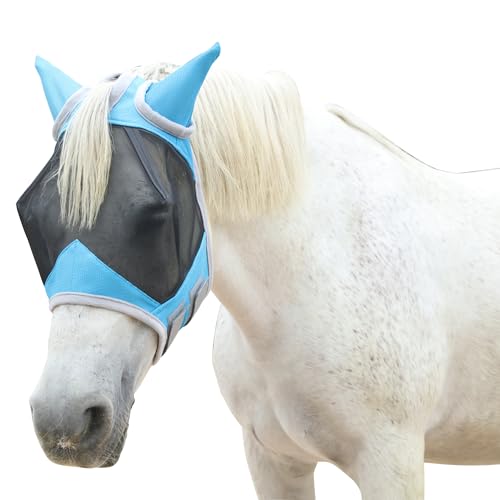 Gallopoff Pferd Fliegenmaske mit Ohren Feinmaschige Gesichtsmaske für Pferde UV-Schutz & verstellbare Passform Lake Blue Pony von Gallopoff