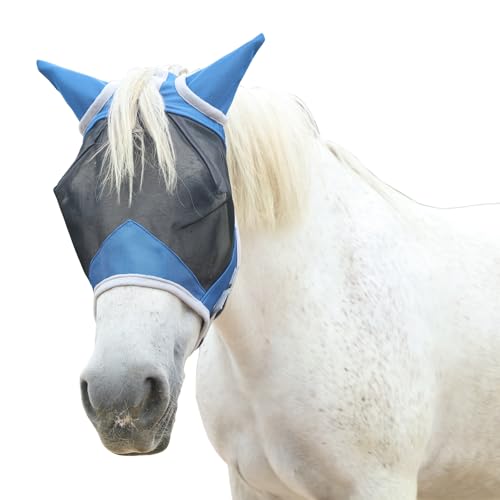 Gallopoff Pferd Fliegenmaske mit Ohren Feinmaschige Gesichtsmaske für Pferde UV-Schutz & verstellbare Passform Royal Blue Pony von Gallopoff