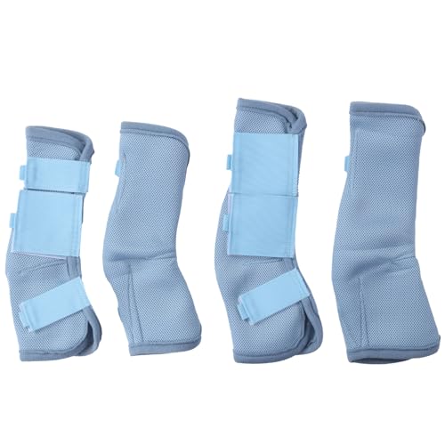 Gallopoff Pferd Fliegenstiefel 4er Set, Atmungsaktive Bequeme Mesh Fliegenstiefel für Pferde, Rutschfeste Pferdefliegen-Leggings Kein Stampfen & Pferdefliegen-Beist Hellblau Pony von Gallopoff