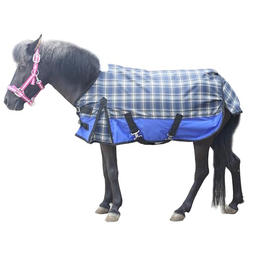 Pony-Weidedecke ohne Füllung, leicht, 600 Denier, wasserdicht, 90 cm, blaues Karomuster von Gallopoff