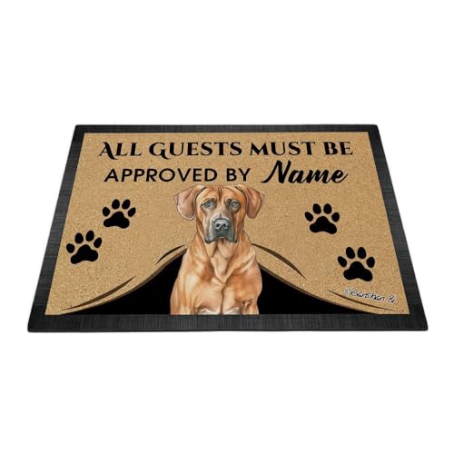 Ganshan Bi Fußmatte, Motiv: Rhodesian Ridgeback, Aufschrift "All Guests Must Be Approved by The Dog", Geschenk für Hundeliebhaber, 69,8 x 45 cm von Ganshan Bi