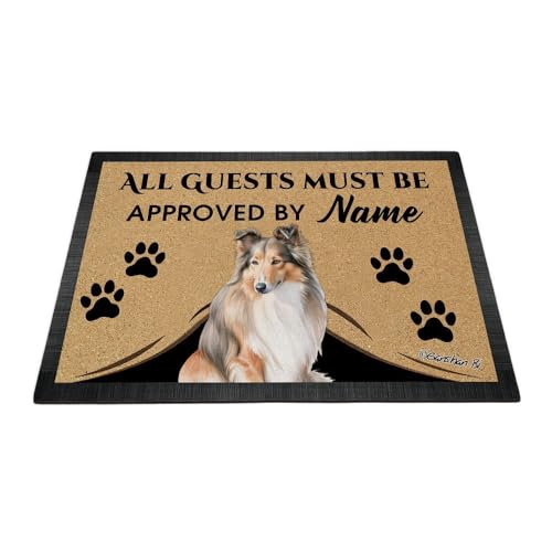 Ganshan Bi Fußmatte mit Aufschrift "Shetland Sheepdog", personalisierbar, für alle Gäste müssen vom Hund genehmigt werden, Geschenk für Hundeliebhaber, 60 x 40 cm von Ganshan Bi