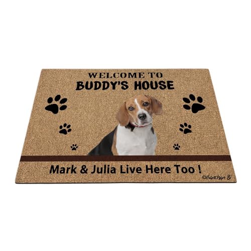 Ganshan Bi Fußmatte mit Aufschrift "Welcome to Dog's House", Motiv: Beagle, Motiv: Schlammige Pfoten, personalisierbar, für Eingangstür, 89,9 x 60,9 cm von Ganshan Bi