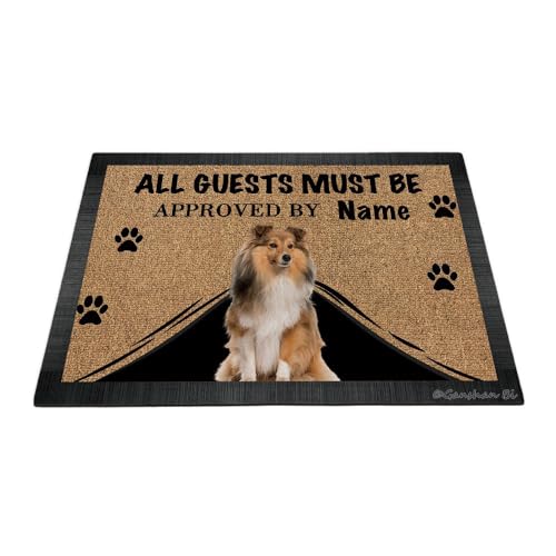 Ganshan Bi Fußmatte mit lustigem Shetland-Schäferhund, Aufschrift "All Guests Must Be Approach", Fußmatte, Heimdekoration, Geschenk für Hundeliebhaber, 69,8 x 45 cm, Stil 1 von Ganshan Bi