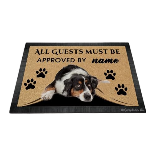 Ganshan Bi Fußmatte mit lustigem australischem Schäferhund, Aufschrift "All Guests Must Be Approach", Fußmatte, Heimdekoration, Geschenk für Hundeliebhaber, 60 x 40 cm, Stil 1 von Ganshan Bi