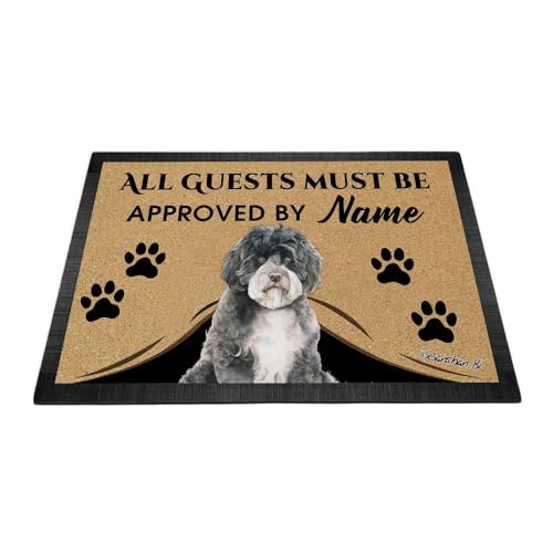 Ganshan Bi Fußmatte mit portugiesischem Wassermotiv, Motiv: Welcome, für alle Gäste müssen vom Hund genehmigt werden, Geschenk für Hundeliebhaber, 89,9 x 60,9 cm von Ganshan Bi