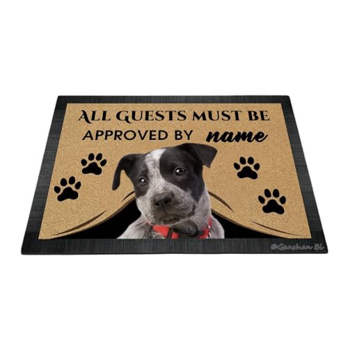 Ganshan Bi Lustige Fußmatte mit blauem Heeler-Hund, Aufschrift "All Guests Must Be Approach", Fußmatte, Heimdekoration, Geschenk für Hundeliebhaber, 60 x 40 cm, Stil 1 von Ganshan Bi