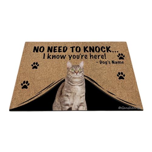 Ganshan Bi Personalisierte Fußmatte mit eleganter Katzen-Willkommens-Bodenmatte, kein Klopfen nötig, "I Know You're Here", Geschenk für Katzenliebhaber, 60 x 40 cm, Stil 1 von Ganshan Bi