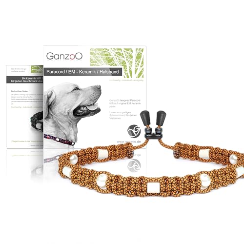 Ganzoo © EM Keramik Hunde-Halsband | Paracord 550 Halsband mit Zier-Perlen und EM Tubes | EM Pipes | Größe L 52-64 cm | Dog Collar | verstellbar mit Kordelstopper | Farbe Diamant Topaz von Ganzoo