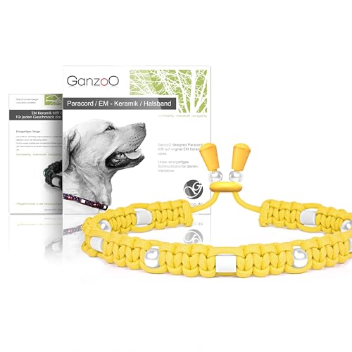 Ganzoo EM Keramik Hunde-Halsband/Paracord 550 Halsband mit Zier-Perlen und EM Tubes/EM Pipes/Größe L 52-64 cm/Dog Collar/verstellbar mit Kordelstopper/Farbe Leuchtgelb von Ganzoo