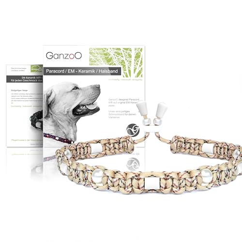 Ganzoo © EM Keramik Hunde-Halsband | Paracord 550 Halsband mit Zier-Perlen und EM Tubes | EM Pipes | Größe L 52-64 cm | Dog Collar | verstellbar mit Kordelstopper | Farbe Wüsten Camouflage von Ganzoo