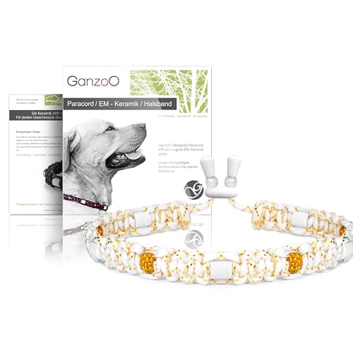 Ganzoo © EM Keramik Hunde-Halsband | Paracord 550 Halsband mit Zier-Perlen und EM Tubes | EM Pipes | Größe M 43-51 cm | Dog Collar | verstellbar mit Kordelstopper | Farbe Mondstein von Ganzoo