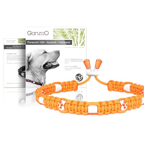 Ganzoo EM Keramik Hunde-Halsband/Paracord 550 Halsband mit Zier-Perlen und EM Tubes/EM Pipes/Größe S 33-42 cm/Dog Collar/verstellbar mit Kordelstopper/Farbe Mango von Ganzoo