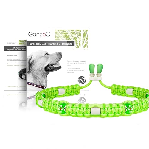 Ganzoo © EM Keramik Hunde-Halsband | Paracord 550 Halsband mit Zier-Perlen und EM Tubes | EM Pipes | Größe XS 26-32 cm | Dog Collar | verstellbar mit Kordelstopper | Farbe Apfelgrün Blume von Ganzoo