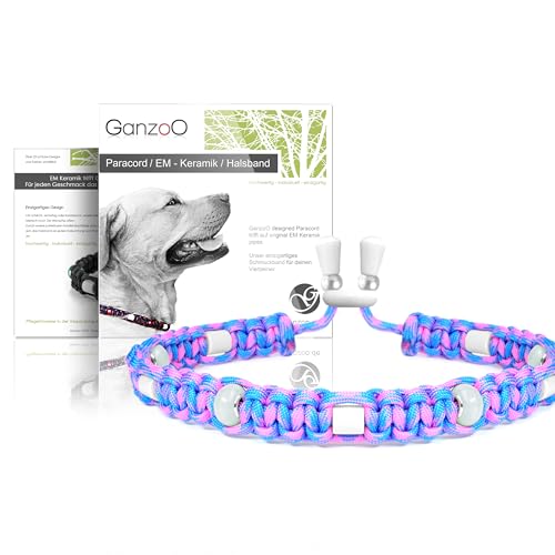 Ganzoo EM Keramik Hunde-Halsband/Paracord 550 Halsband mit Zier-Perlen und EM Tubes/EM Pipes/Größe XS 26-32 cm/Dog Collar/verstellbar mit Kordelstopper/Farbe Lilie von Ganzoo