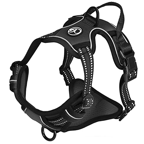 Hunde-Geschirr für kleine und große Hunde, Brustgeschirr gepolstert und reflektierend, verstellbar und atmungsaktiv, dog harness - Größe M, Farbe Schwarz von Ganzoo