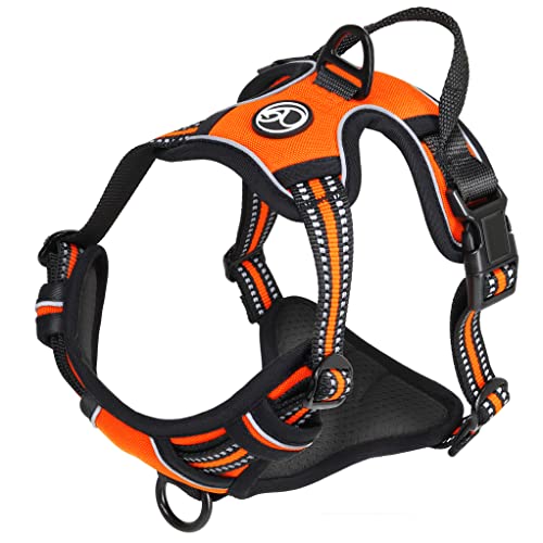 Hunde-Geschirr für kleine und große Hunde, Brustgeschirr gepolstert und reflektierend, verstellbar und atmungsaktiv, dog harness - Größe S, Farbe Orange von Ganzoo