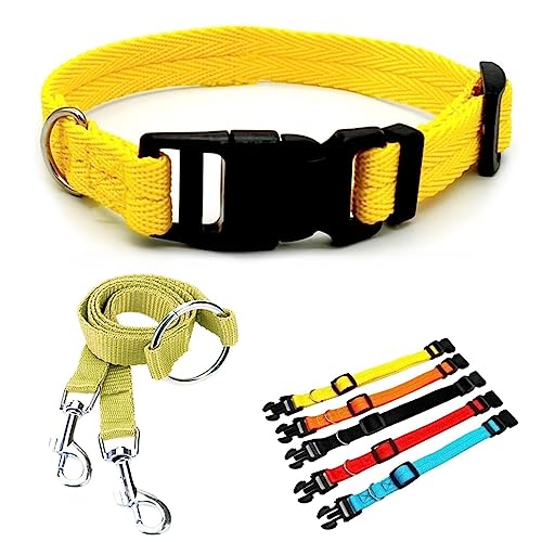 Verstellbares und langlebiges Nylon-Haustierhalsband Hund Halsband mit Sicherheitsschnalle und Nylon-Doppelverriegelung Haustier-Traktionsseil, geeignet für kleine und mittelgroße Haustiere (L, Gelb) von : GaoBangM