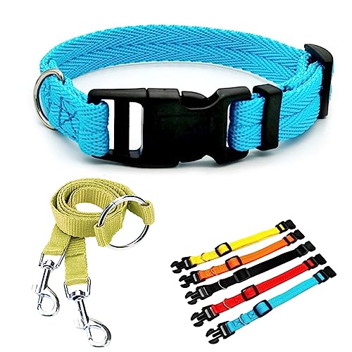 Verstellbares und langlebiges Nylon-Haustierhalsband Hund Halsband mit Sicherheitsschnalle und Nylon-Doppelverriegelung Haustier-Traktionsseil, geeignet für kleine und mittelgroße Haustiere (L, blau) von : GaoBangM