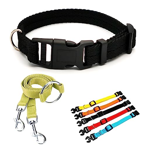 Verstellbares und langlebiges Nylon-Hundehalsband mit Sicherheitsschnalle und Nylon-Doppelverriegelung Haustier-Traktionsseil, geeignet für kleine und mittelgroße Haustiere (M, schwarz) von : GaoBangM