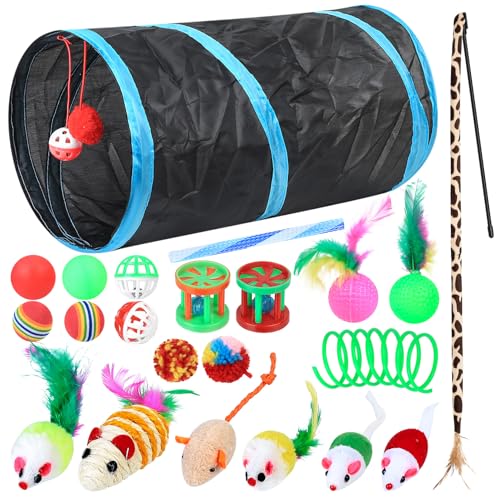 Gaomoeny 22 Stück Katzenspielzeug Set, Katzen Zubehör, Katzentunnel Interaktives Katzen Spielzeug, Katzen Angel Spielzeug Katze Federspielzeug, Spielzeugmäuse, Katzenbälle, Cat Toys, Kitten Spielzeug von Gaomoeny