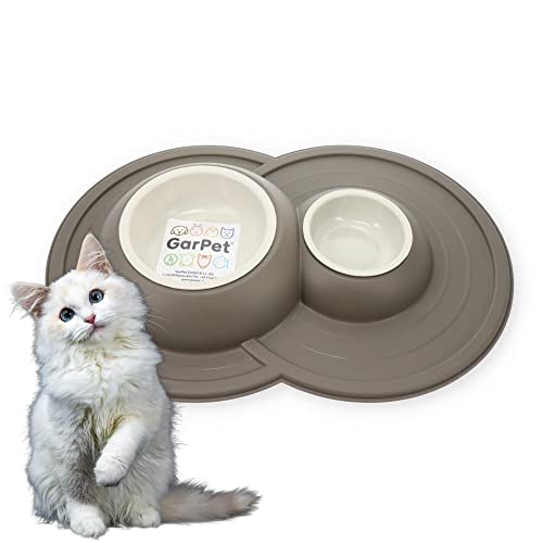 Futterstation Katze Hund 2 Näpfe Katzenbar rutschfest Futterbar Hundebar Futternapf Wassernapf Unterlage Matte Welpen spülmaschinenfest von GarPet