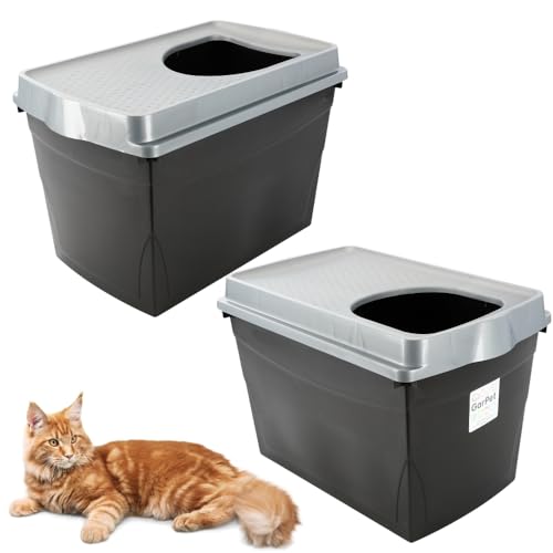 2X Hop In Katzenklo oben einstieg Katzentoilette geschlossen Top Entry Jump-In XXL Haubentoilette Groß Katzen Klo schwarz Doppelpack Sparpaket von GarPet