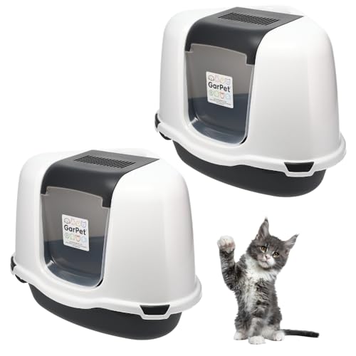 2X Katzenklo Ecke Große Eck Katzentoilette mit Deckel Geschlossen Katzen WC Hauben Ecktoilette Filter Schaufel XXL Doppelpack Sparpaket von GarPet