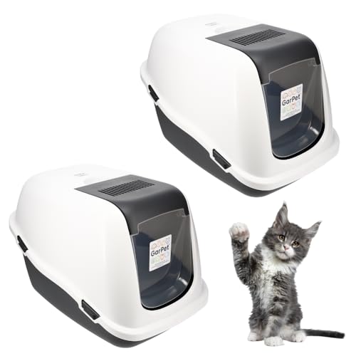 2X Katzenklo mit Deckel Aktivkohlefilter - Haube kippbar - extrahohe Unterschale große XXL Katzentoilette Hauben Toilette Doppelpack Sparpaket von GarPet