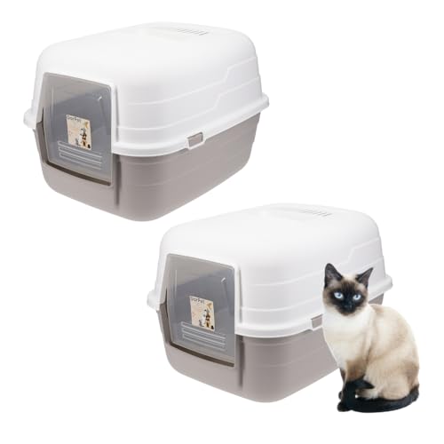 2X Katzenklo mit Deckel - Kippbare Haube - Aktivkohlefilter Katzenklo geschlossen Katzentoilette Katzen Klo Hauben Toilette grau von GarPet