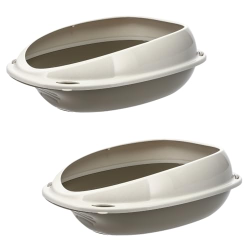 2X Katzenklo ohne Deckel Doppelpack Katzentoilette mit Rand Sparpaket Katzen WC 2er Set Schalentoilette 57x40x19 cm grau oval von GarPet