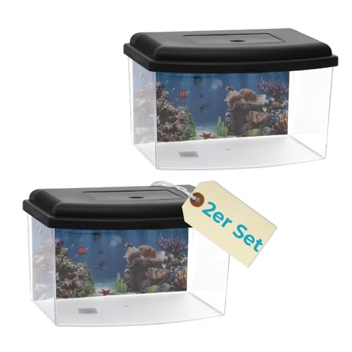 2X Nano Aquarium Terrarium Faunarium Urzeitkrebse Garnelen Triops Zucht Mini Becken klein Fisch Acrylglas Plastik mit Deckel Rückwandfolie von GarPet