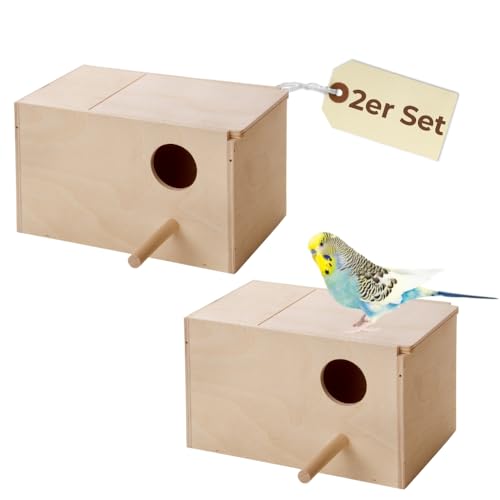 2X Nistkasten Zuchtkasten Vogelhäuschen Vogelnest Vogel Brutkasten mit Nistmulde Wellensittich Papagei Exoten 22x13x14 cm von GarPet