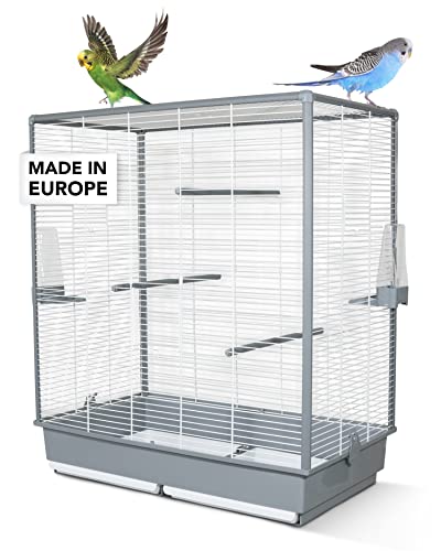 GarPet Vogelkäfig - Stabiler Käfig für Vögel - Papagei-Käfig mit Sitzstangen - Premium Voliere - Vogelhaus aus Metall 70 x 40 x 80 cm - Grau von GarPet