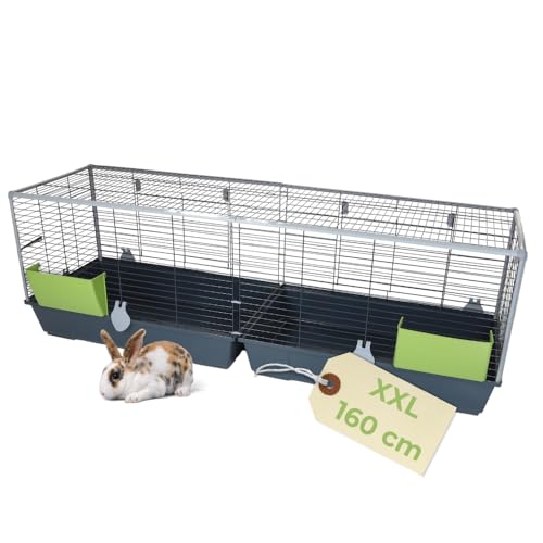 Kaninchenkäfig XXL Indoor Kaninchenstall 160 Meerschweinchen Käfig Hasenkäfig Kaninchenkäfig XXL drinnen draußen Hasenstall inkl. Heuraufe Kleintierkäfig von GarPet