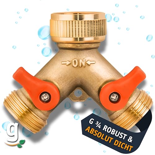 Gardazon 2-Wege Wasserhahn Adapter - 3/4” Zoll Y Verteiler mit Absperrventil, Doppelanschluss - Ideal für Gardena System, Wasseranschluss Verteiler für Garten und Waschmaschine von Gardazon