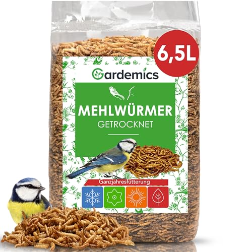 Gardemics Mehlwürmer getrocknet 1kg - 6,5 L - Premium Insektenfutter für Vögel, Fische, Schildkröten, Nager, Igel, Reptilien, Vogelfutter Mehlwürmer getrocknet von Gardemics