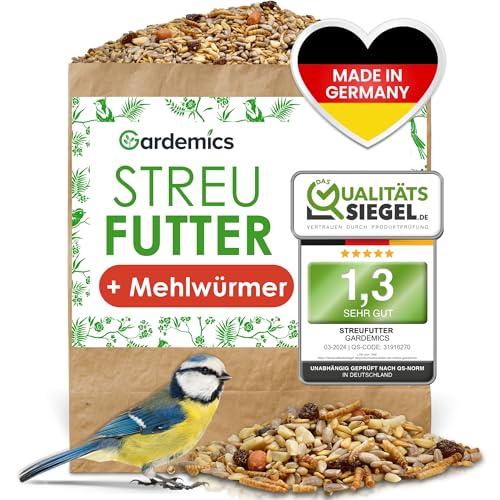 Gardemics Vogelfutter Wildvögel ganzjährig 10 Kg - Mit Mehlwürmern - Premium Protein Wildvogelfutter Ganzjahresfutter für Artenvielfalt im Garten von Gardemics