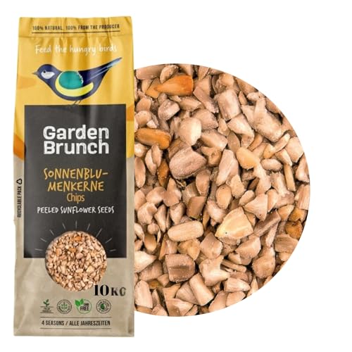 GardenBrunch 10kg Chips Sonnenblumenkerne Papiertüten Wildvogelfutter Sonnenblumenkern-Chips ganzjährig Naturprodukt zur Vogelernährung Ideal für Balkon und Terrasse von Garden Brunch