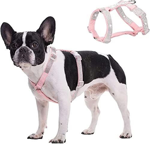 Hundegeschirr mit Strass, reflektierend, glitzernd, Nylon, kein Ziehen, verstellbare Schnalle, D-Ring-Geschirr für kleine mittelgroße Hunde, Rosa, XS von Garden Miller