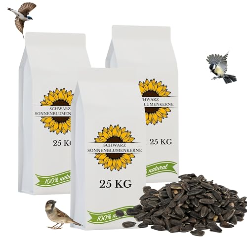 Schwarze Sonnenblumenkerne 75 kg Wildvogelfutter ganzjähriges Futter Vogelfutter Jungtiere geeignet Winterfutter 75kg Ernte 2024 3X 25kg von GardenGuru